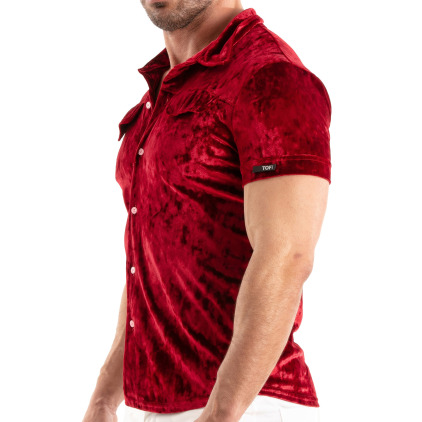Chemisette Velours Froissé Rouge TOF Paris
