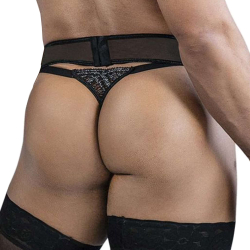 Ensemble String - Porte-Jarretelle en Dentelle Noir CandyMan
