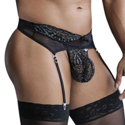 Ensemble String - Porte-Jarretelle en Dentelle Noir CandyMan