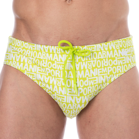 Emporio Armani All Over Logo Swim Briefs - Lime