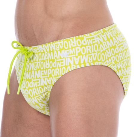 Emporio Armani All Over Logo Swim Briefs - Lime