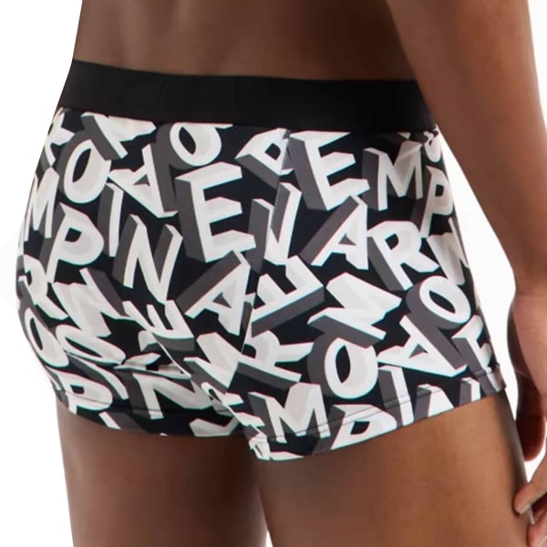 Emporio Armani Bold All Over Lettering Cotton Boxer Briefs - Black
