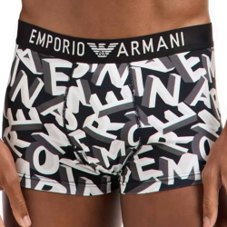 Emporio Armani Bold All Over Lettering Cotton Boxer Briefs - Black