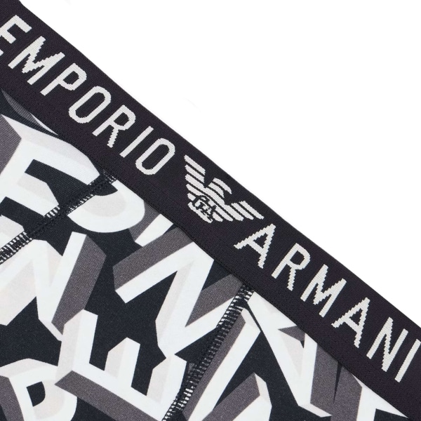 Emporio Armani Bold All Over Lettering Cotton Boxer Briefs - Black