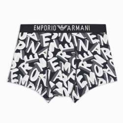 Emporio Armani Bold All Over Lettering Cotton Boxer Briefs - Black