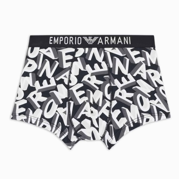 Emporio Armani Bold All Over Lettering Cotton Boxer Briefs - Black