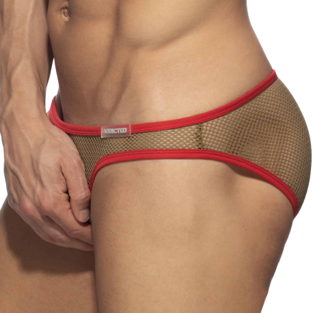 Addicted C-Through Mesh Bikini Briefs - Khaki