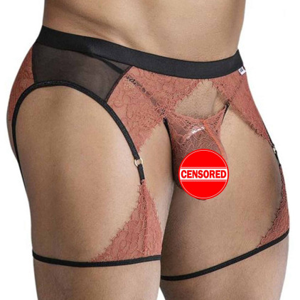 Ensemble Jarretière - String Ficelle Dentelle Terracotta CandyMan