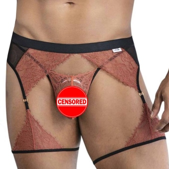 Ensemble Jarretière - String Ficelle Dentelle Terracotta CandyMan