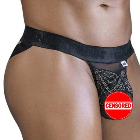 CandyMan String Dentelle - Résille Noir