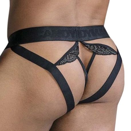 CandyMan String Dentelle - Résille Noir