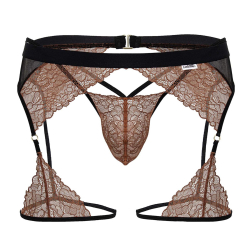 Ensemble Jarretière - String Ficelle Dentelle Terracotta CandyMan