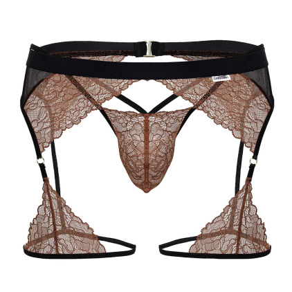 Ensemble Jarretière - String Ficelle Dentelle Terracotta CandyMan