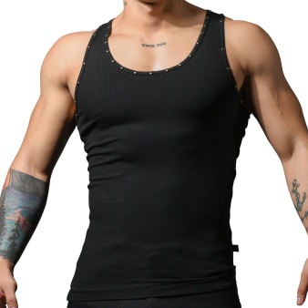 Andrew Christian Studded Beater Tank Top - Black