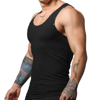 Andrew Christian Studded Beater Tank Top - Black