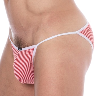 Slip Tanga Mini Coton Rayure Rouge - Blanc SKU