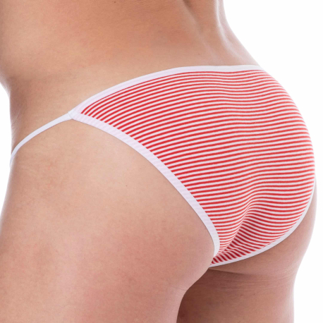 SKU Striped Cotton Mini Tanga Briefs - Red - White