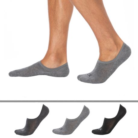 Calvin Klein Lot de 3 Paires de Chaussettes Invisibles High Cut - Gris Chiné - Anthracite - Noir