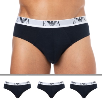 Lot de 3 Slips Bold Monogram Coton Bleu Marine Emporio Armani