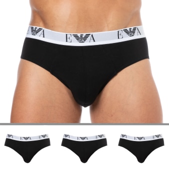 Lot de 3 Slips Bold Monogram Coton Noirs Emporio Armani