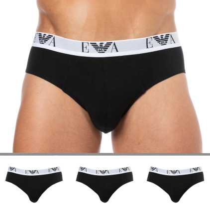 Lot de 3 Slips Bold Monogram Coton Noirs Emporio Armani
