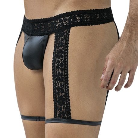 CUT4MEN R4VAGE Lacey Garter Thong - Black