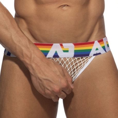 Addicted Jock Strap Rainbow Net Blanc