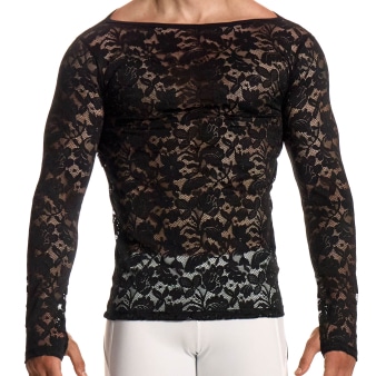 T-Shirt Manches Longues Dentelle Florale Noir Modus Vivendi