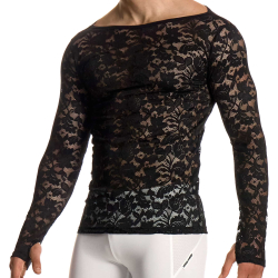 T-Shirt Manches Longues Dentelle Florale Noir Modus Vivendi