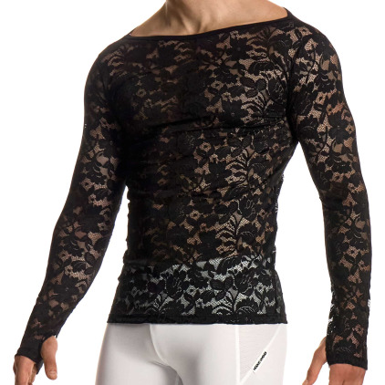 T-Shirt Manches Longues Dentelle Florale Noir Modus Vivendi