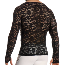 T-Shirt Manches Longues Dentelle Florale Noir Modus Vivendi