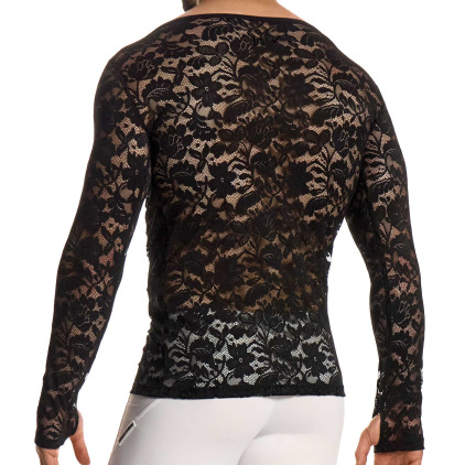T-Shirt Manches Longues Dentelle Florale Noir Modus Vivendi
