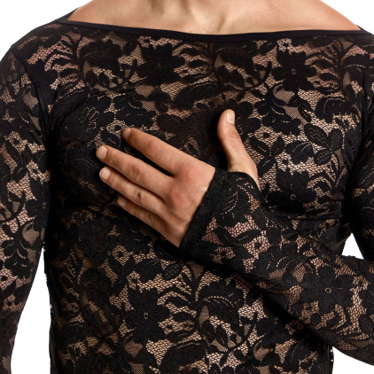 T-Shirt Manches Longues Dentelle Florale Noir Modus Vivendi