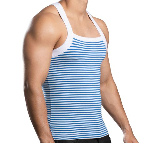 Andrew Christian Miami Cabana Boy Tank Top - White - Blue