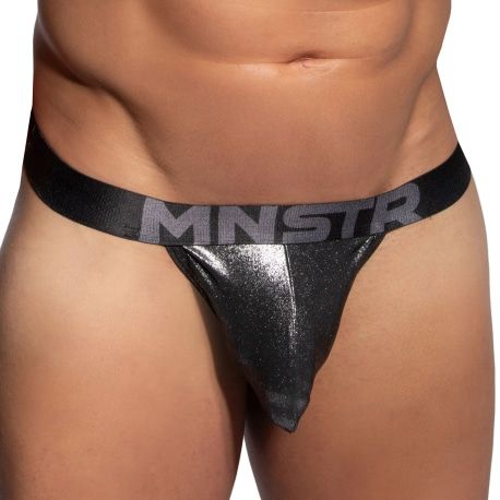 Manstore M2485 Bungee Pouch Backless Thong - Black