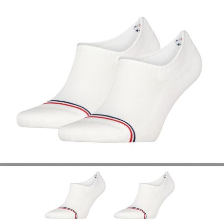 Tommy Hilfiger Lot de 2 Paires de Chaussettes Invisibles Tommy Jeans Blanches