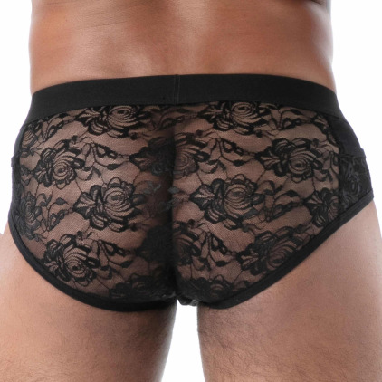 Slip à Poches en Dentelle Fluide Noir TOF Paris