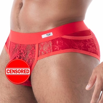 Slip à Poches en Dentelle Fluide Rouge TOF Paris