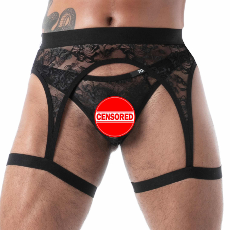 TOF Paris Fluid Lace Chaps Garter Belt - Black