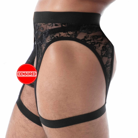 TOF Paris Fluid Lace Chaps Garter Belt - Black