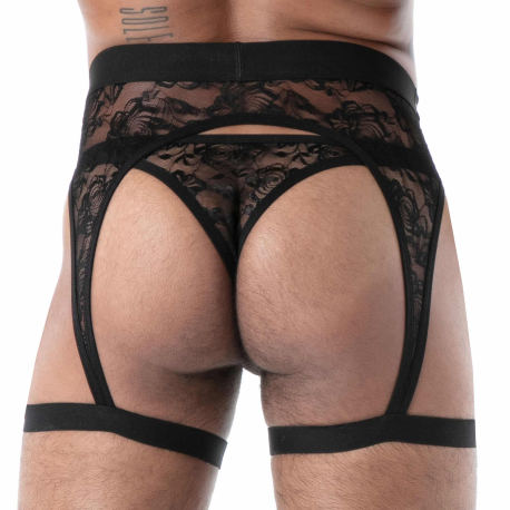 TOF Paris Fluid Lace Chaps Garter Belt - Black