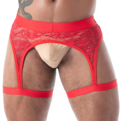 Porte-Jarretelles en Dentelle Fluide Rouge TOF Paris