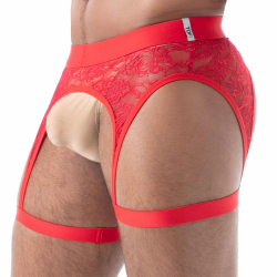 Porte-Jarretelles en Dentelle Fluide Rouge TOF Paris