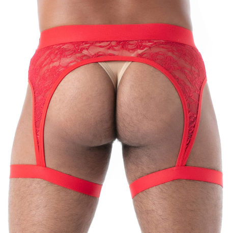 TOF Paris Fluid Lace Chaps Garter Belt - Red