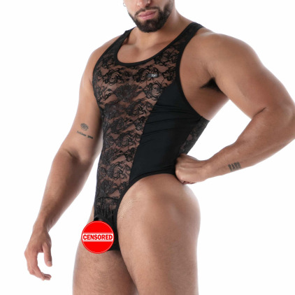 Body String en Dentelle Fluide Noir TOF Paris