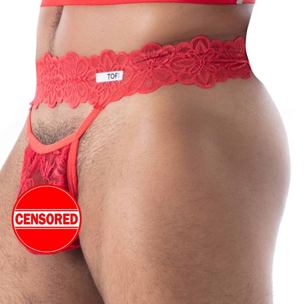 String Ultra en Dentelle Fluide Rouge TOF Paris
