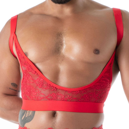 Porte-Jarretelles en Dentelle Fluide Rouge TOF Paris