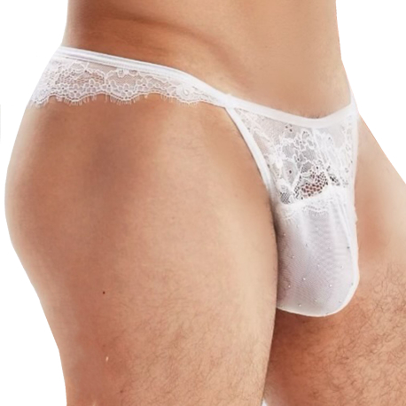 Sexy Boy Night Glow Lace Thong - White