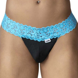 CandyMan Mesh Lace Thong - Black - Blue