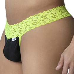 CandyMan Mesh Lace Thong - Black - Neon